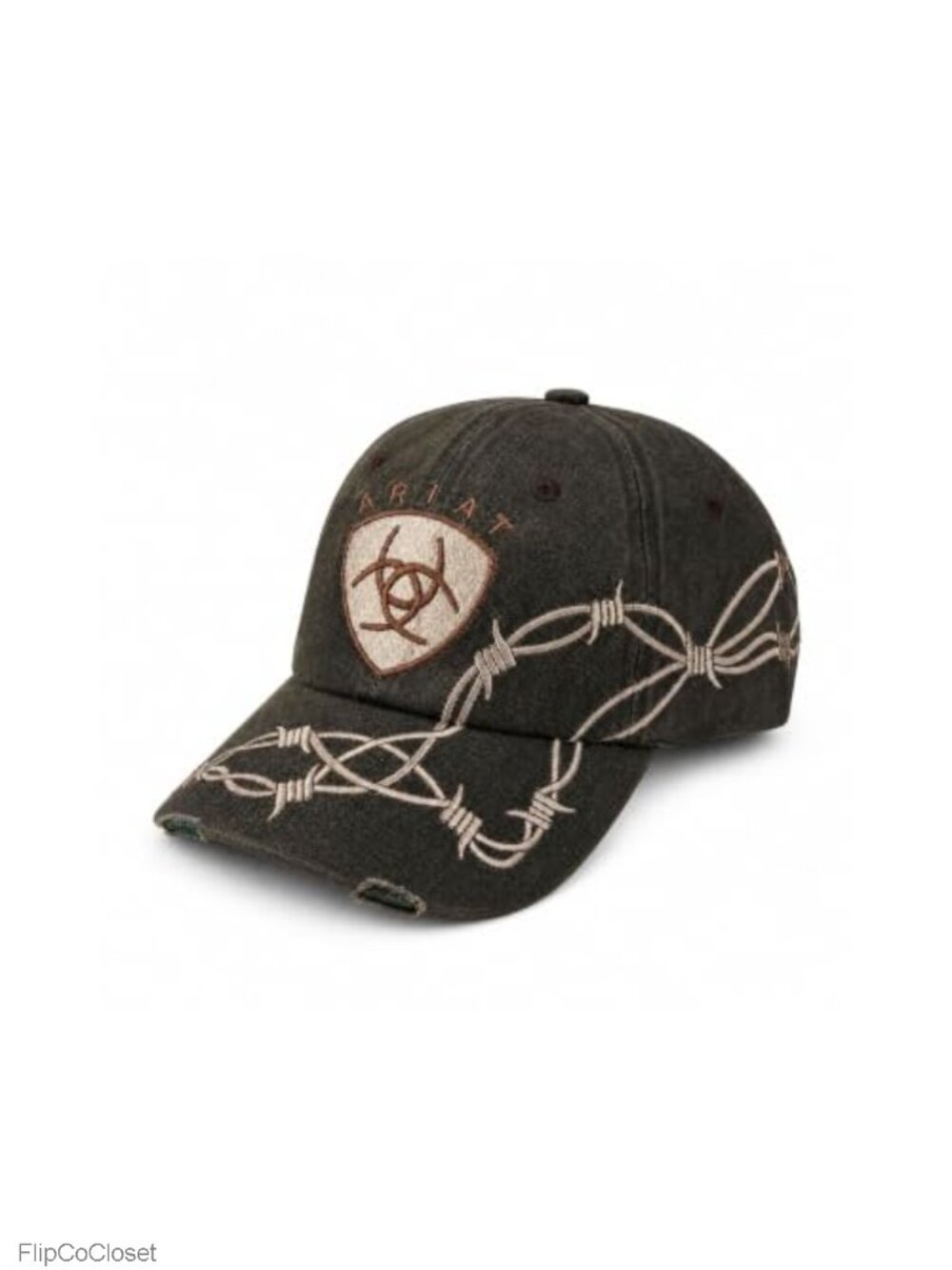 Distressed Western Baseball Cap with Barbwire Embroidery, Cotton Adjustable